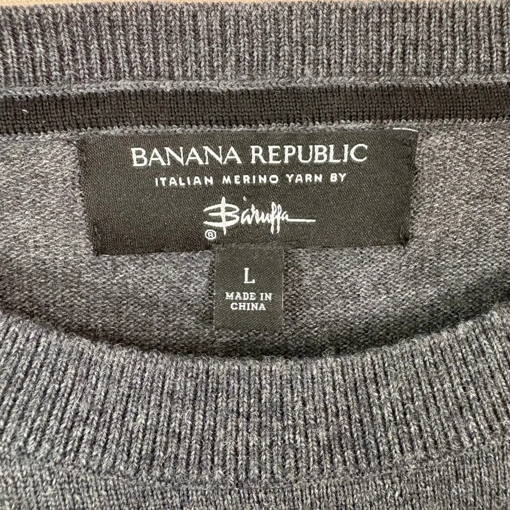 Banana Republic Sweater Mens Large Gray‎ Italian Merino Wool Crewneck Pullover